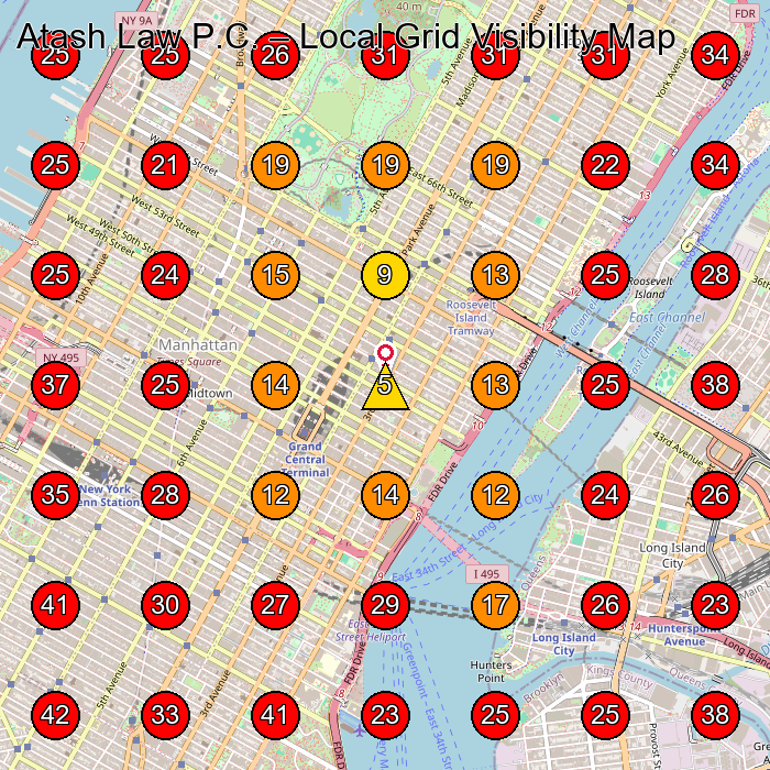 Atash Law P.C. GeoGrid visibility map for Immigration Attorney in New York